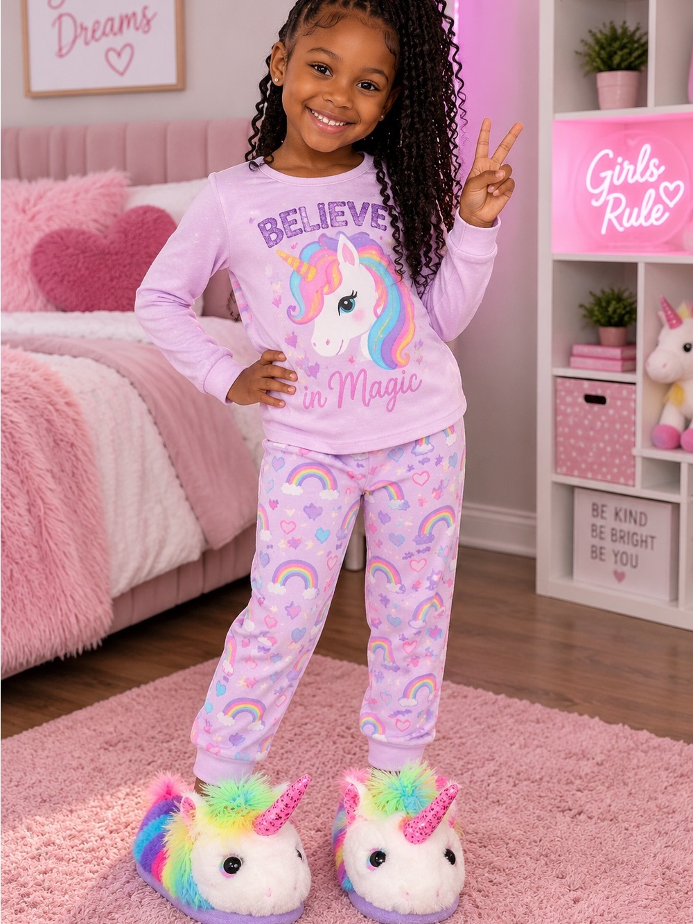 NWT Wonder Nation Rainbow Unicorn Plush Slippers Girls 11/12